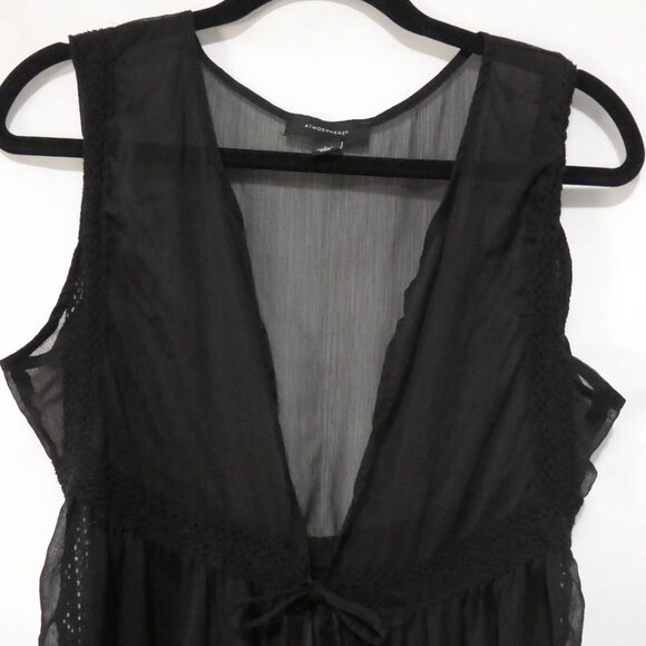 ATMOSPHERE | large | Black Sheer Sleeveless Nightgown With Tie Waist - Picture 4 of 16